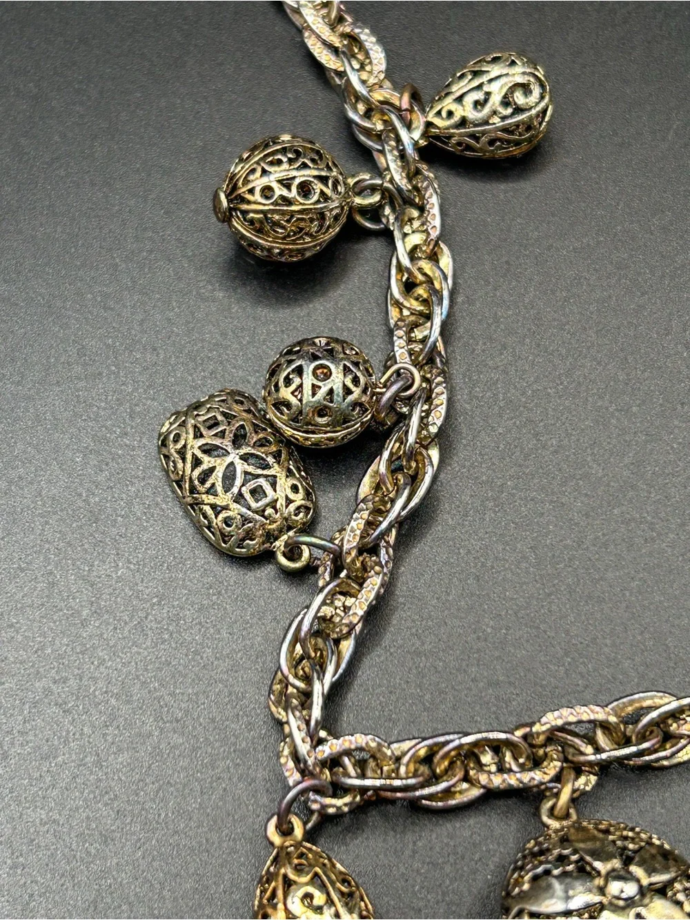 Gold Filigree Charm Statement Necklace